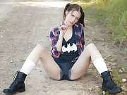 Watch this mind blowing and breathtaking angel Kakao getting rid of her panties and outfit while posing near the forest