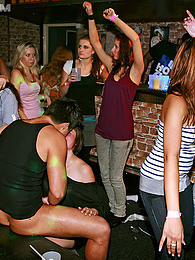 Wild and crazy drunken partiers having sex in a public bar