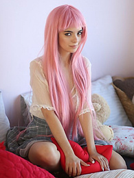 Find-Best-Babes.com presents: Teen sweetheart with a long pink hair gets nude and flashes her gorgeous breasts and pussy