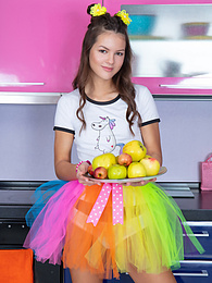 Lingerie Mania presents: Mind blowing and breathtaking brunette beauty playing with fruits after she gets fully naked for the camera.